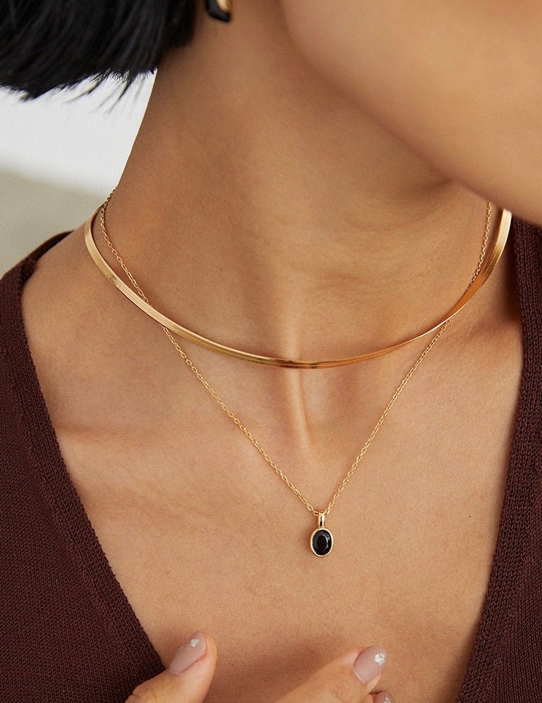 Simple Sterling Silver Chain with Black Moissanite Pendant Necklace | Mix Mix Style [Hot Seller]-Mix MIx Style