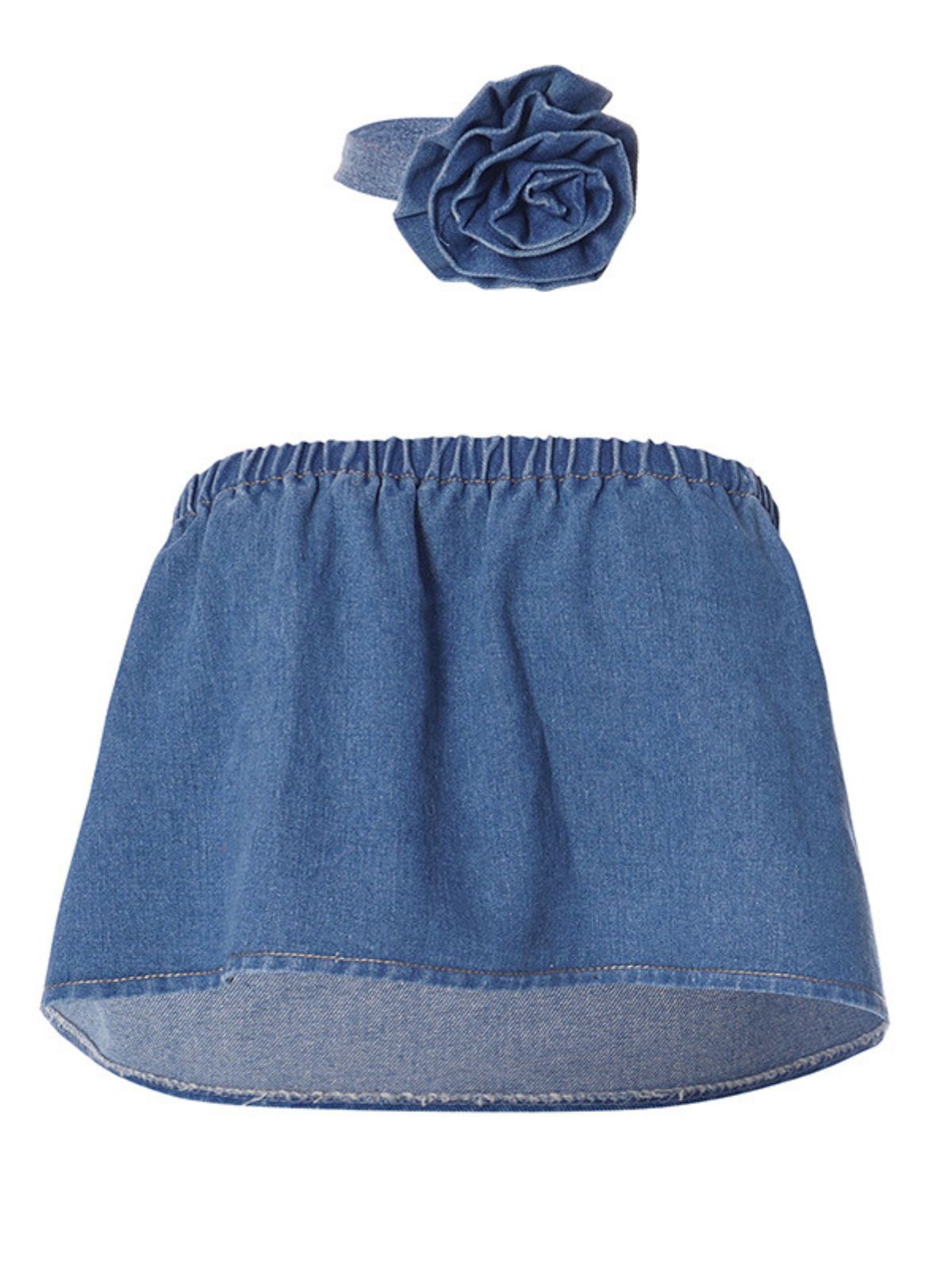 Blue Strapless Denim Top With Choker | Mix Mix Style [Hot Seller]-Mix MIx Style