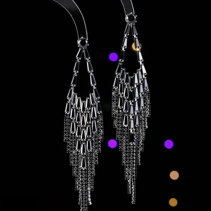 Super fairy temperament long rhombus face-modifying earrings trendy high-end zircon inlaid wedding dress matching earrings-Mix MIx Style