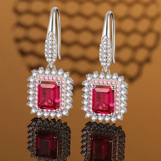 2024 new 6*8mm simulated pigeon blood red earrings green S925 all-over sterling silver earrings European and American elegant jewelry-Mix MIx Style