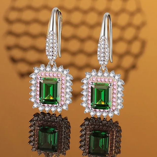 2024 new 6*8mm simulated pigeon blood red earrings green S925 all-over sterling silver earrings European and American elegant jewelry-Mix MIx Style