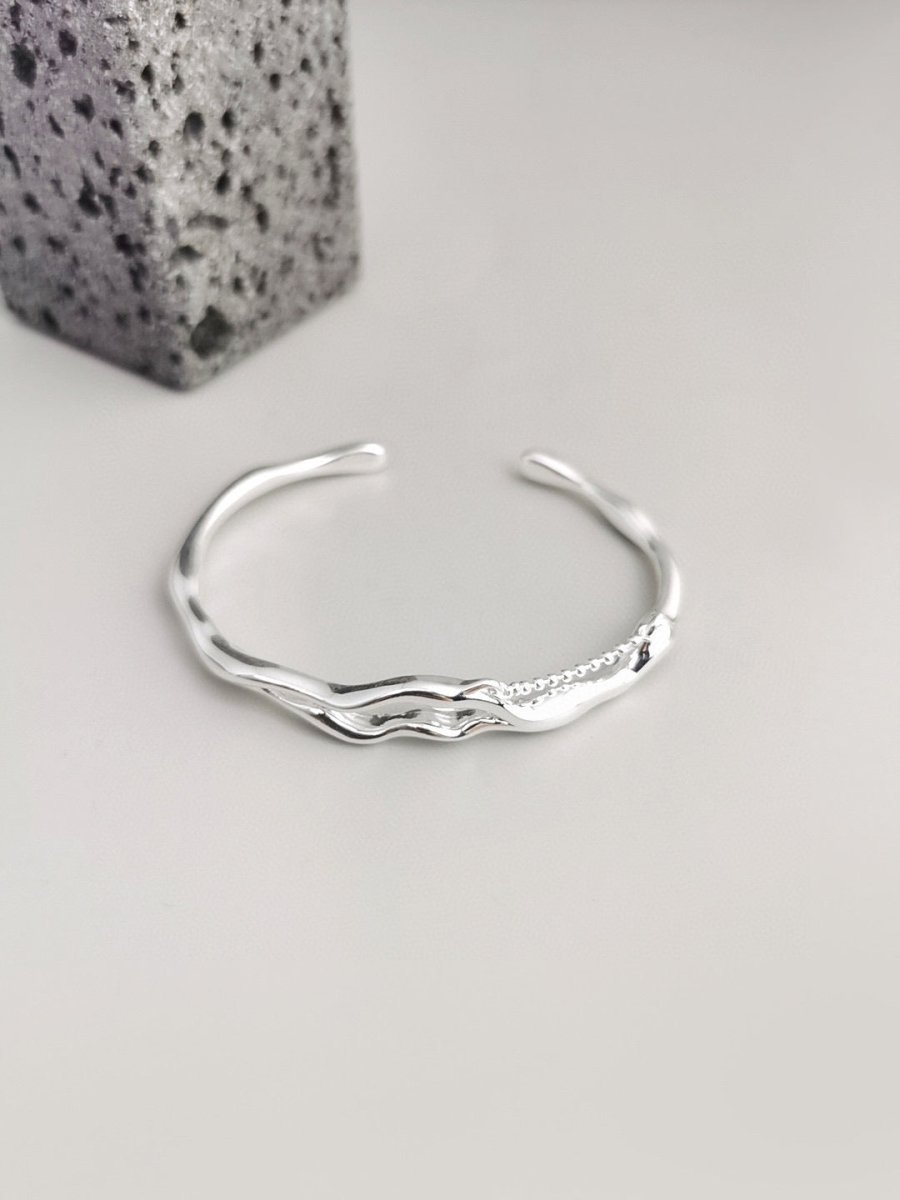 Irregular Design Sterling Silver Bangle Adjustable Bracelet | Mix Mix Style [Hot Seller]-Mix MIx Style