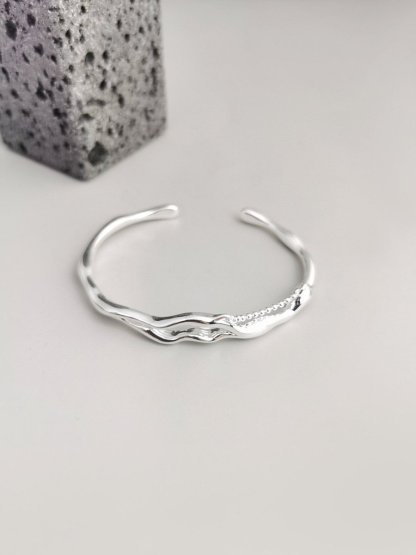 Irregular Design Sterling Silver Bangle Adjustable Bracelet | Mix Mix Style [Hot Seller]-Mix MIx Style