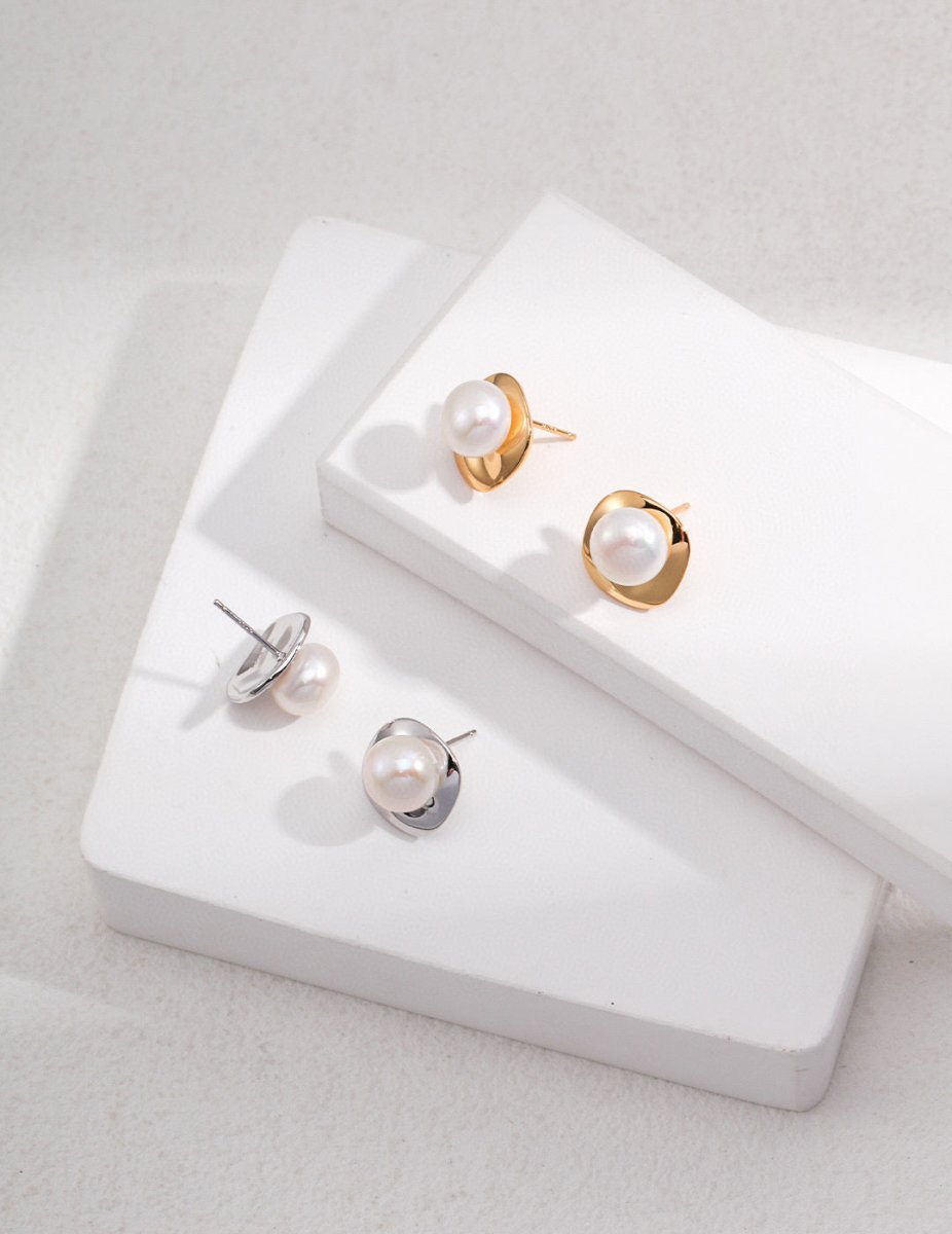Sterling Silver and Akoya Pearl Stud Earrings | Mix Mix Style [Hot Seller]-Mix MIx Style
