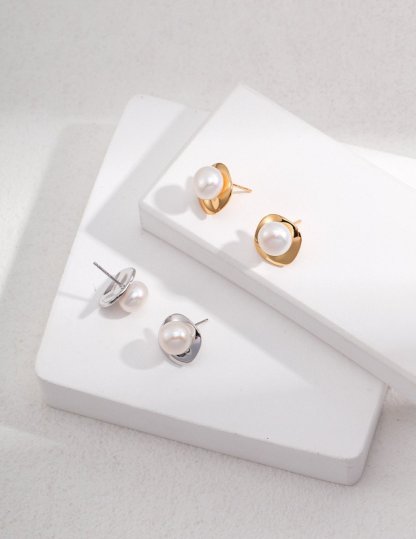 Sterling Silver and Akoya Pearl Stud Earrings | Mix Mix Style [Hot Seller]-Mix MIx Style