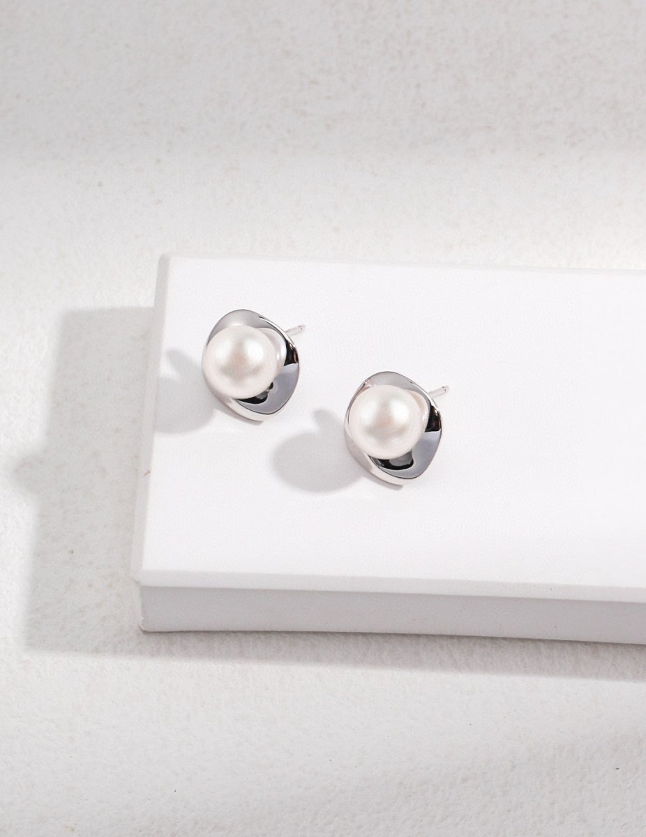 Sterling Silver and Akoya Pearl Stud Earrings | Mix Mix Style [Hot Seller]-Mix MIx Style