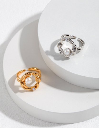 Pearl and Gemstone Twisted Open Adjustable Ring | Mix Mix Style [Hot Seller]-Mix MIx Style