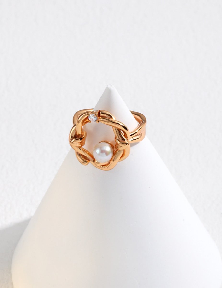 Pearl and Gemstone Twisted Open Adjustable Ring | Mix Mix Style [Hot Seller]-Mix MIx Style