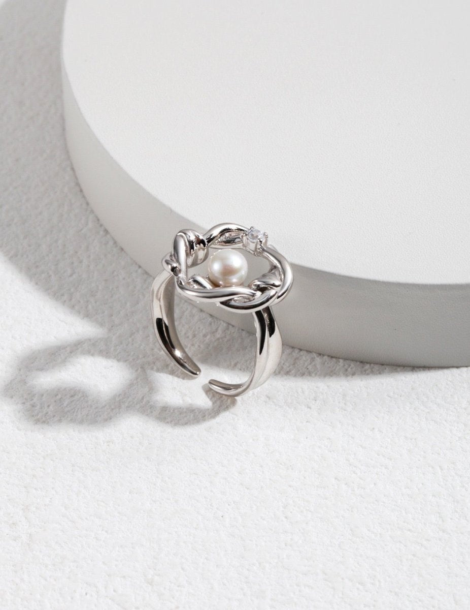 Pearl and Gemstone Twisted Open Adjustable Ring | Mix Mix Style [Hot Seller]-Mix MIx Style