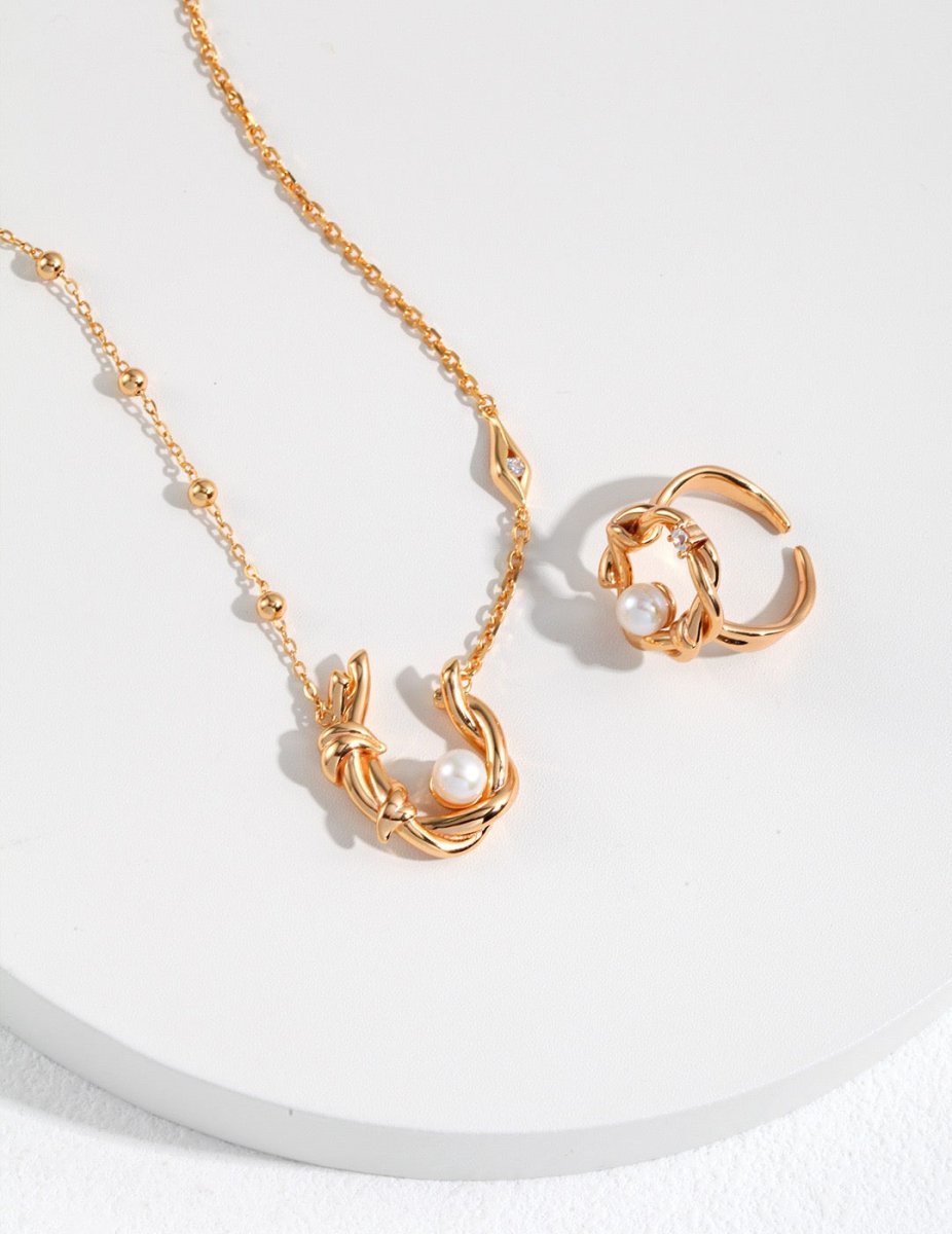 Pearl and Gemstone Twisted Open Adjustable Ring | Mix Mix Style [Hot Seller]-Mix MIx Style