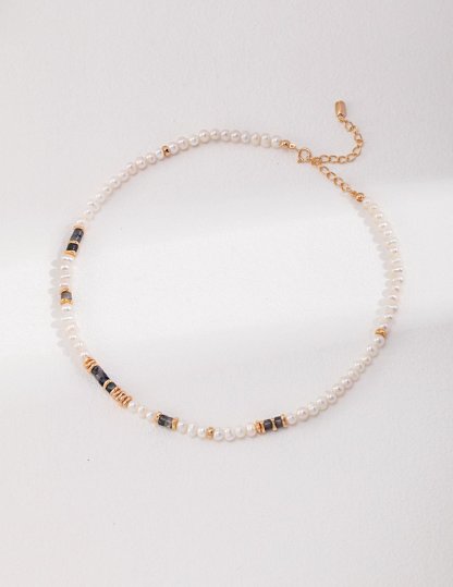 Akoya Pearl and Black Gemstone Necklace | Mix Mix Style [Hot Seller]-Mix MIx Style
