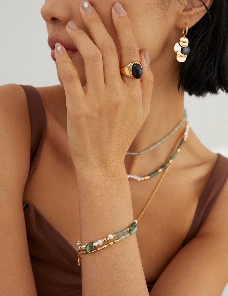 Black Gemstone s925 Sterling Silver Open Ring | Mix Mix Style [Hot Seller]-Mix MIx Style