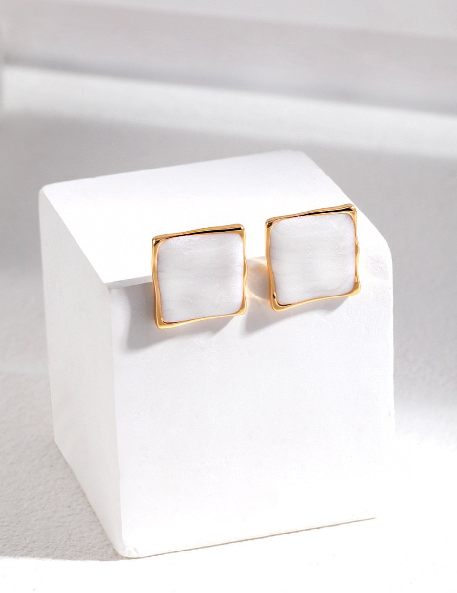 Simple Square Design and Cream Glaze Earrings | Mix Mix Style [Hot Seller]-Mix MIx Style