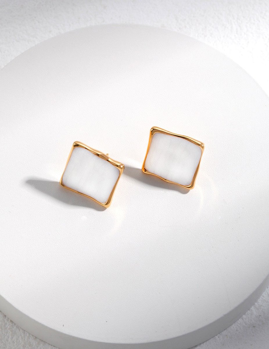 Simple Square Design and Cream Glaze Earrings | Mix Mix Style [Hot Seller]-Mix MIx Style