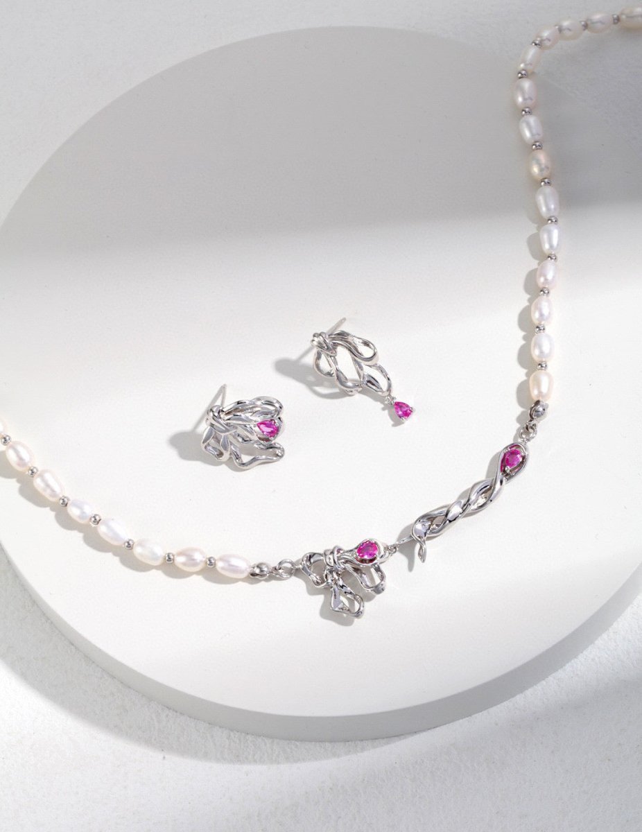 Sterling Silver Bow Knot with Akoya Pearl Necklace | Mix Mix Style [Hot Seller]-Mix MIx Style