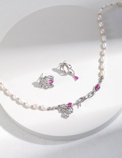 Sterling Silver Bow Knot with Akoya Pearl Necklace | Mix Mix Style [Hot Seller]-Mix MIx Style