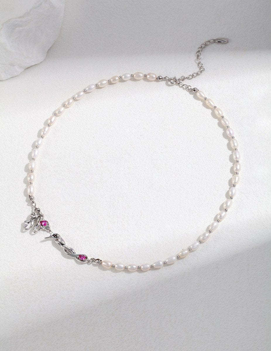 Sterling Silver Bow Knot with Akoya Pearl Necklace | Mix Mix Style [Hot Seller]-Mix MIx Style