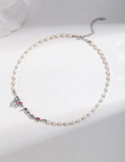 Sterling Silver Bow Knot with Akoya Pearl Necklace | Mix Mix Style [Hot Seller]-Mix MIx Style