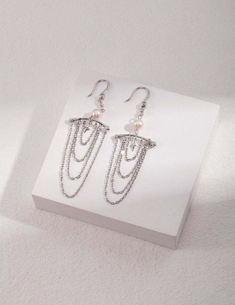 Akoya Pearl Pendant Sterling Silver Chains Drop Earrings | Mix Mix Style [Hot Seller]-Mix MIx Style