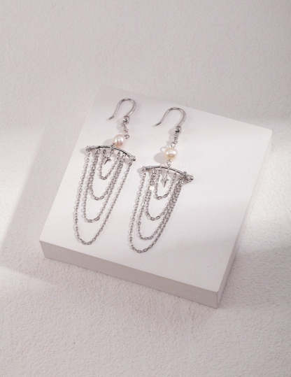 Akoya Pearl Pendant Sterling Silver Chains Drop Earrings | Mix Mix Style [Hot Seller]-Mix MIx Style