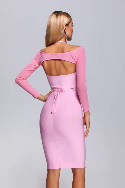 Pink Cutout Midi Bandage Dress | Mix Mix Style-Mix MIx Style