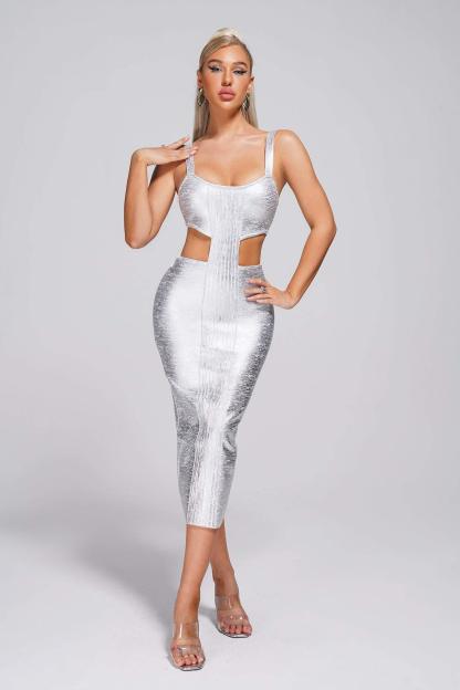 Kit Metallic Midi Bandage Dress - Silver | Mix Mix Style [Hot Seller]-Mix MIx Style