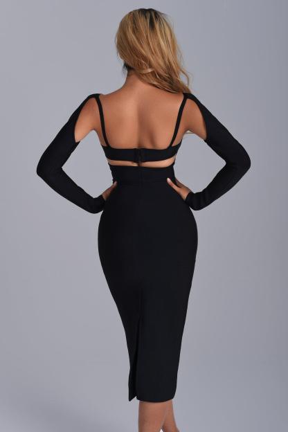 Long Sleeve Cutout Midi Bandage Dress in Black | Mix Mix Style [Hot Seller]-Mix MIx Style