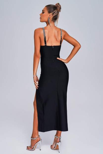 Black Rhinestone Slit Maxi Bandage Dress | Mix Mix Style [Hot Seller]-Mix MIx Style