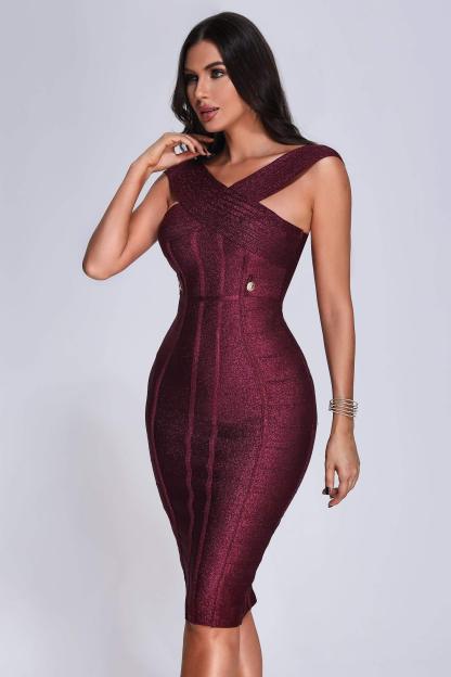 Red Wine Midi Bandage Dress | Mix Mix Style [Hot Seller]-Mix MIx Style