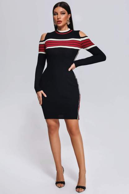 Black Long Sleeve Mini Knit Dress | Mix Mix Style [Hot Seller]-Mix MIx Style