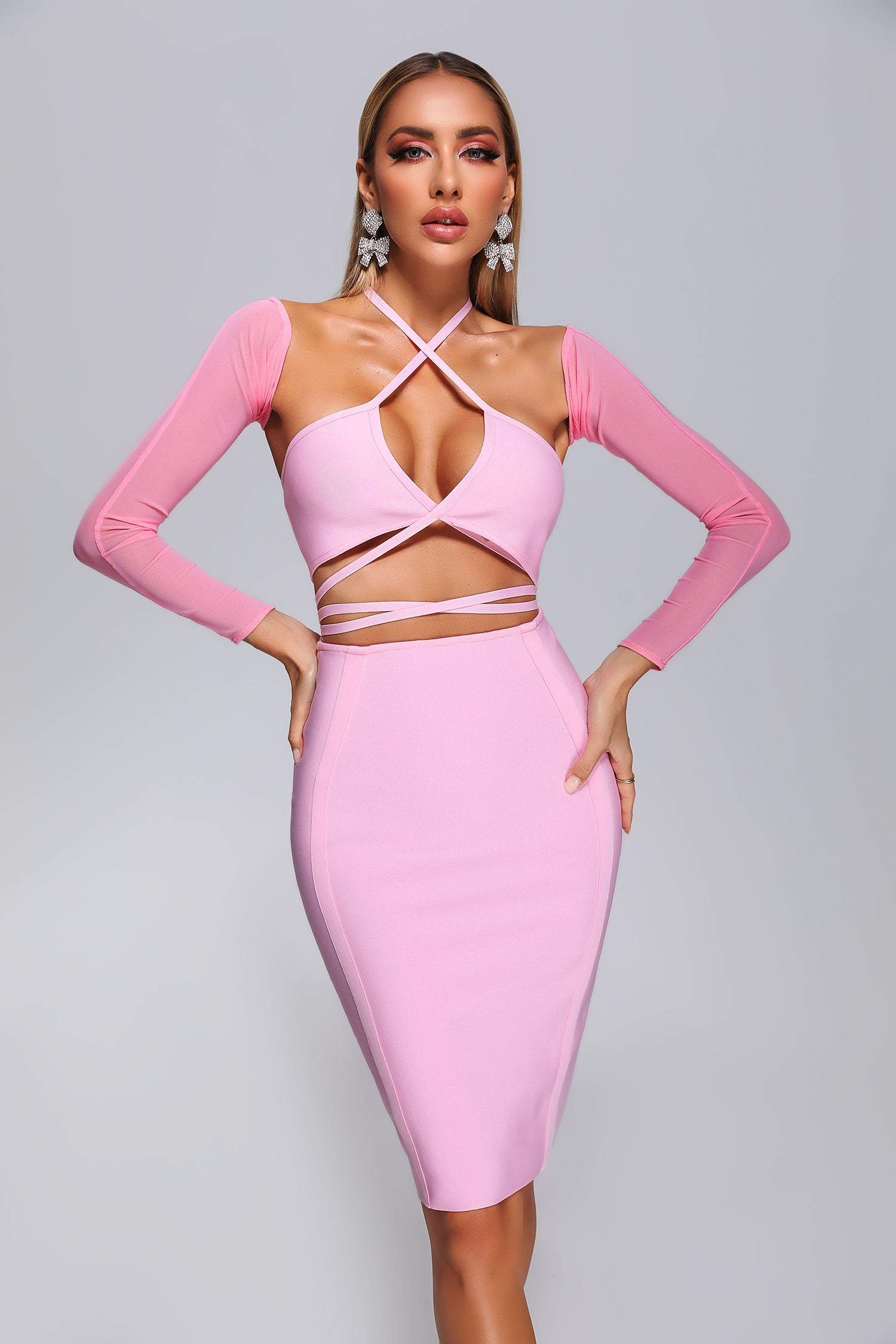 Pink Cutout Midi Bandage Dress | Mix Mix Style-Mix MIx Style