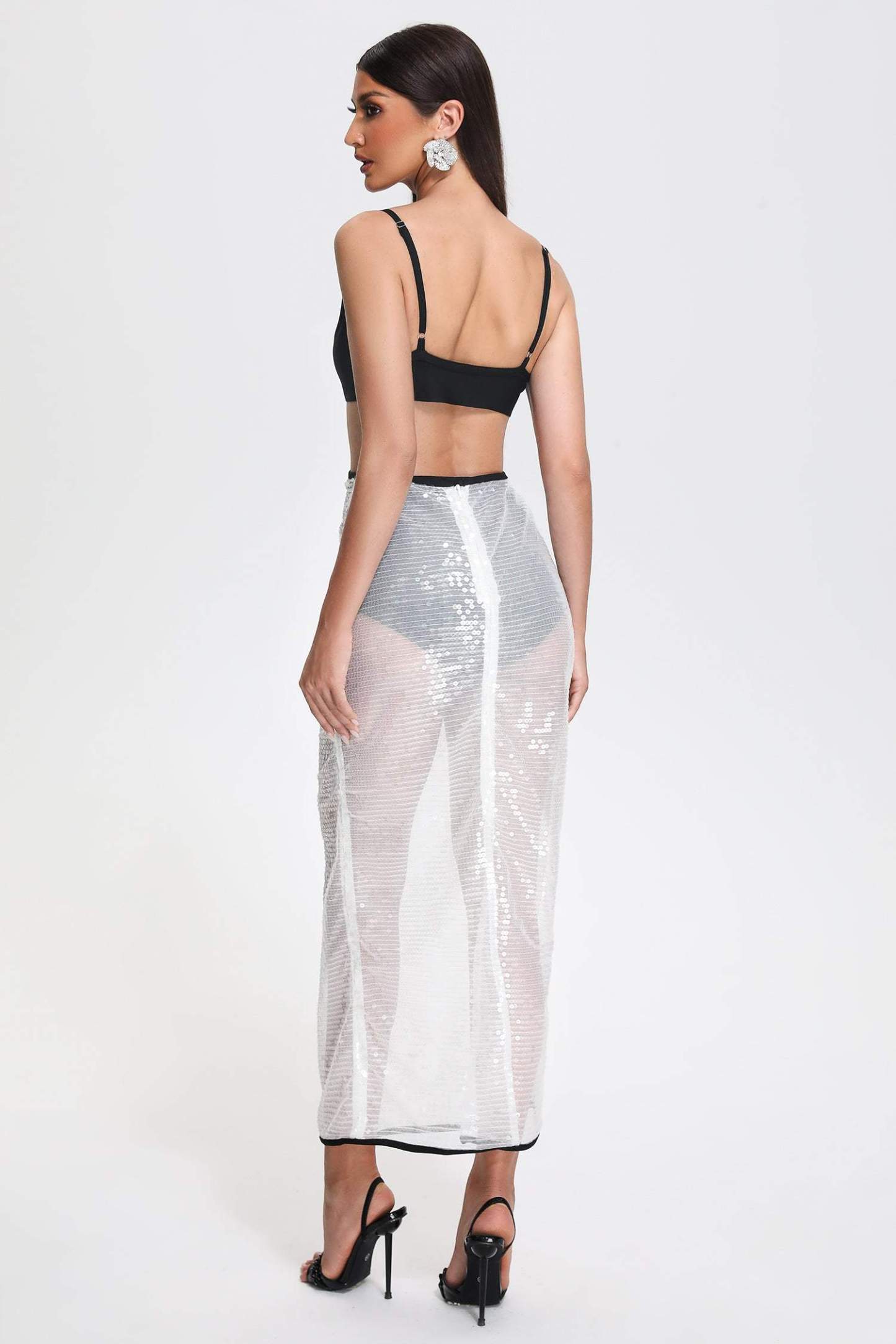 Cutout Sequin Midi Bandage Dress in Black and White | Mix Mix Style [Hot Seller]-Mix MIx Style