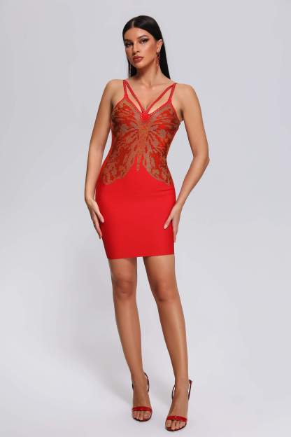 Red Butterfly Mini Bandage Dress | Mix Mix Style-Mix MIx Style