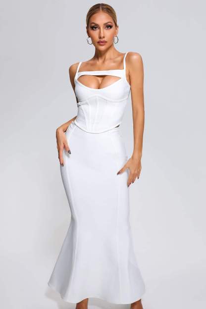 White Bandage Top & Maxi Skirt Set | Mix Mix Style [Hot Seller]-Mix MIx Style
