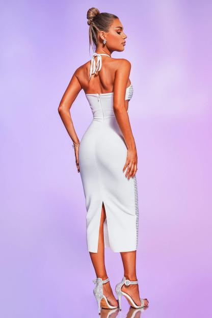 White Crystallised Midi Bandage Dress | Mix Mix Style-Mix MIx Style