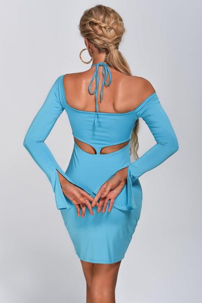 Long Sleeve Cutout Midi Dress in Blue | Mix Mix Style [Hot Seller]-Mix MIx Style