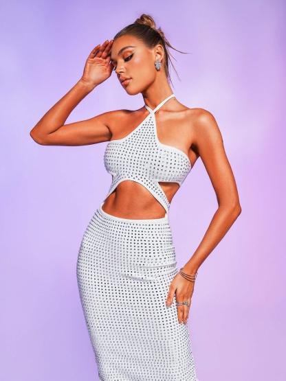 White Crystallised Midi Bandage Dress | Mix Mix Style-Mix MIx Style