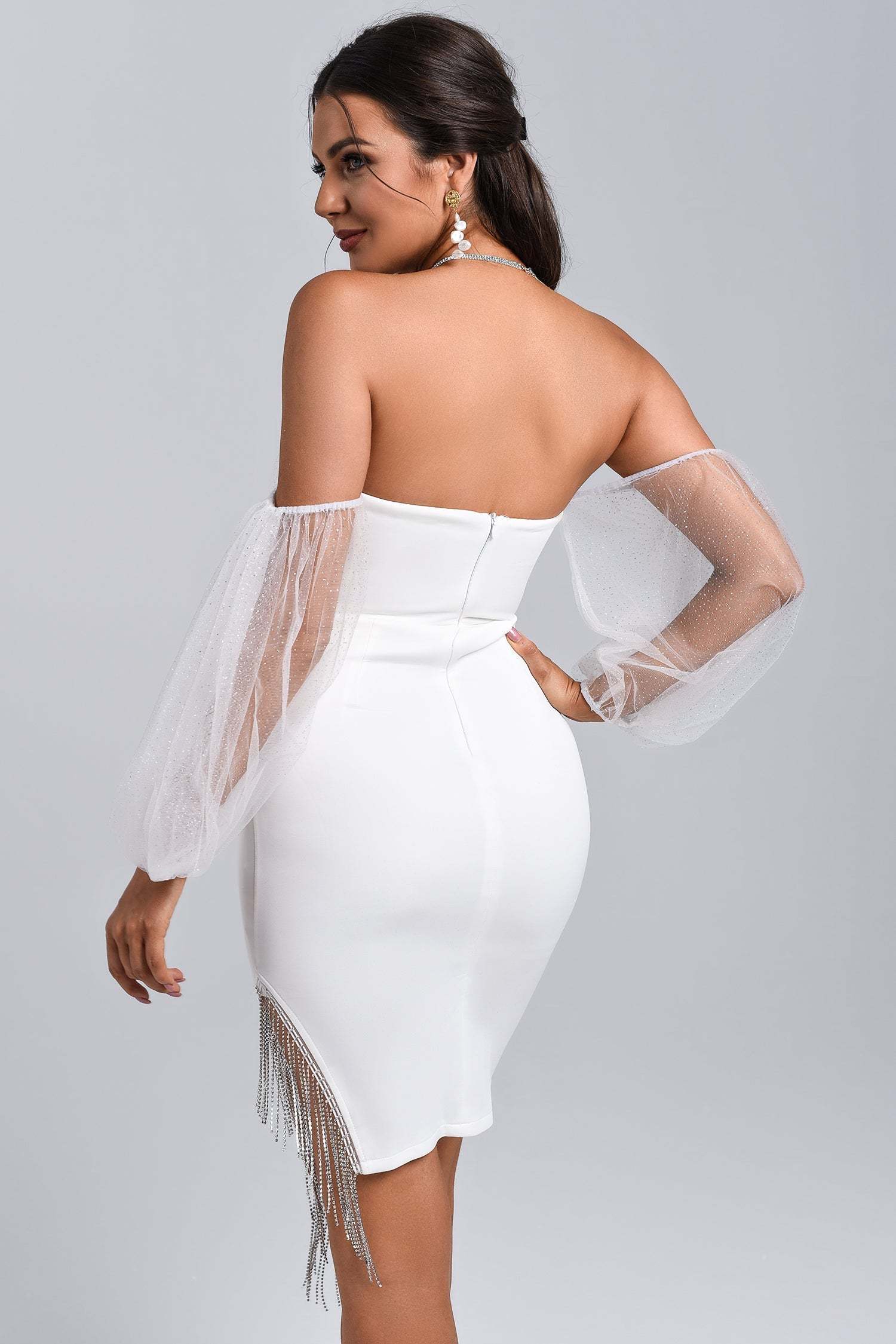 Off Shoulder Slit Midi Bandage Dress in White | Mix Mix Style [Hot Seller]-Mix MIx Style