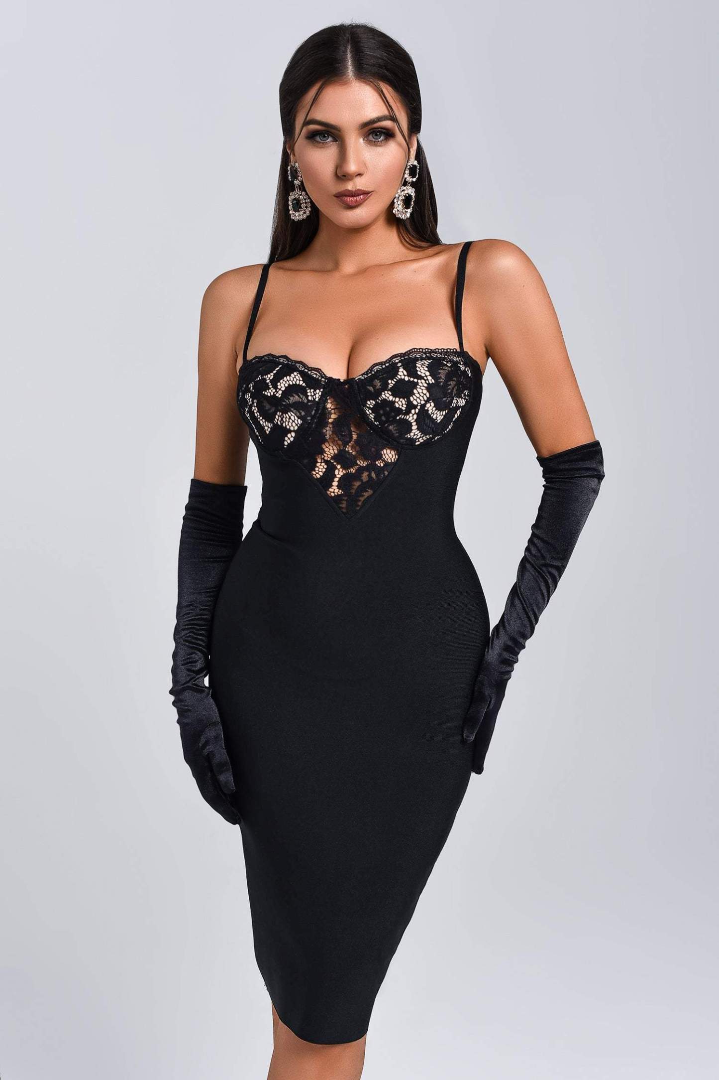 Lace Midi Bandage Dress in Black | Mix Mix Style [Hot Seller]-Mix MIx Style