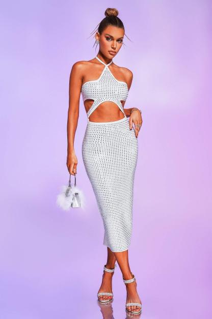 White Crystallised Midi Bandage Dress | Mix Mix Style-Mix MIx Style
