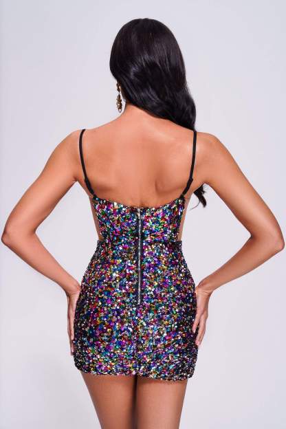 Rainbow Cutout Sequin Mini Dress | Mix Mix Style [Hot Seller]-Mix MIx Style