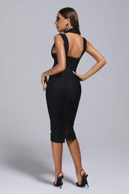 Black Crossover Midi Bandage Dressin | Mix Mix Style [Hot Seller]-Mix MIx Style