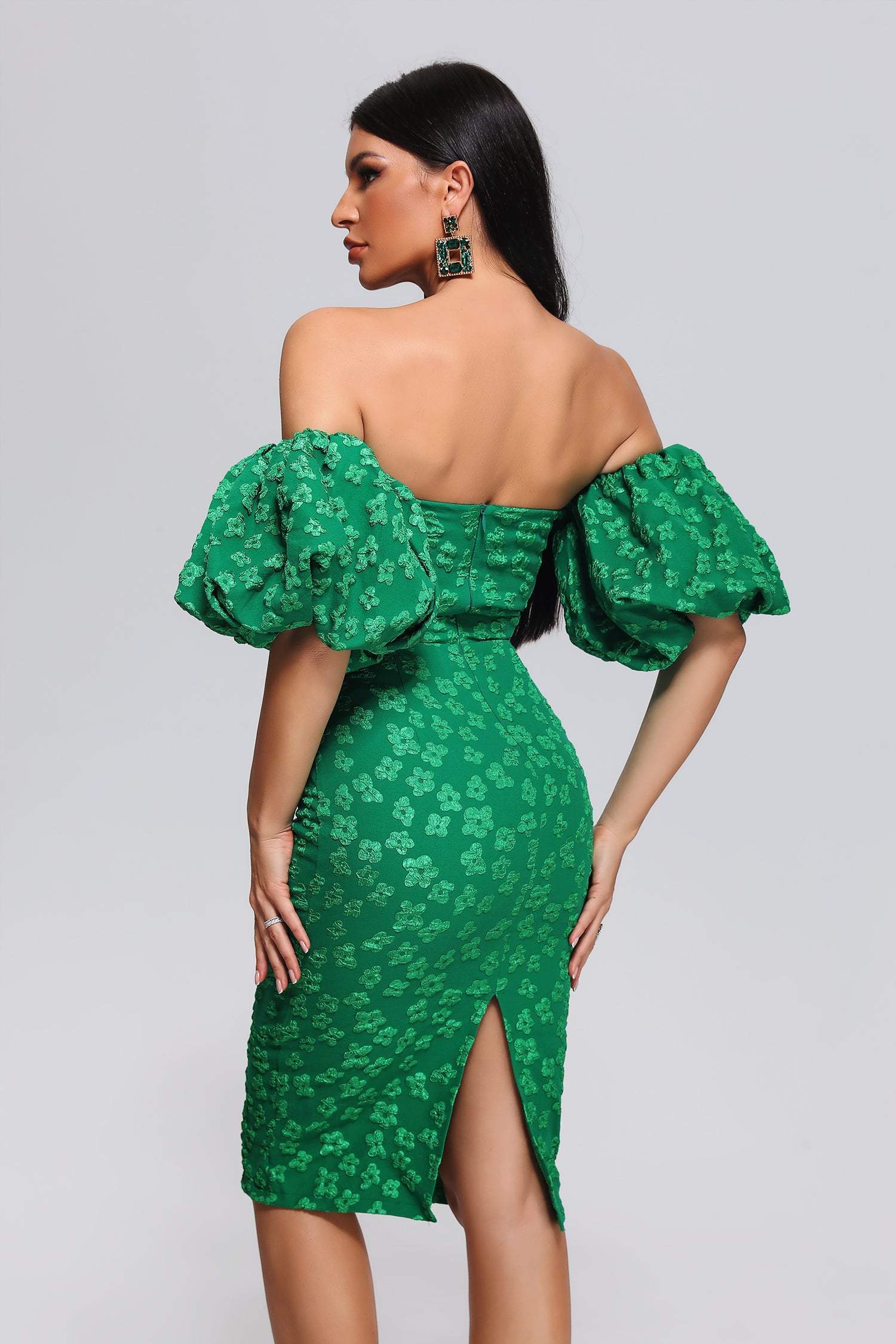 Off Shoulder Green Jacquard Mini Dress | Mix Mix Style [Hot Seller]-Mix MIx Style