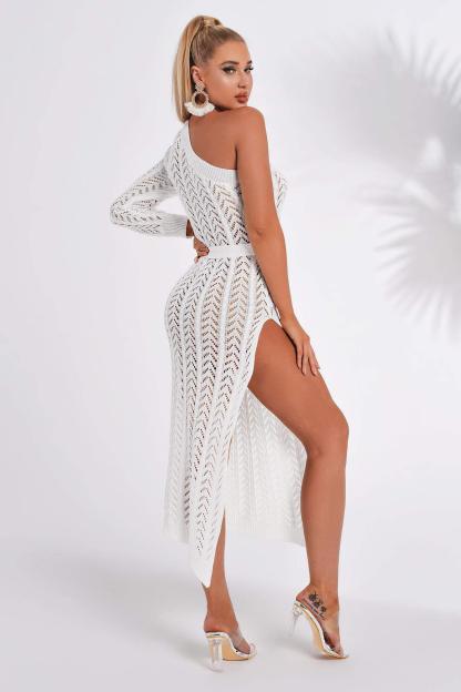 Maylene One Shoulder Slit Midi Dress-Mix MIx Style