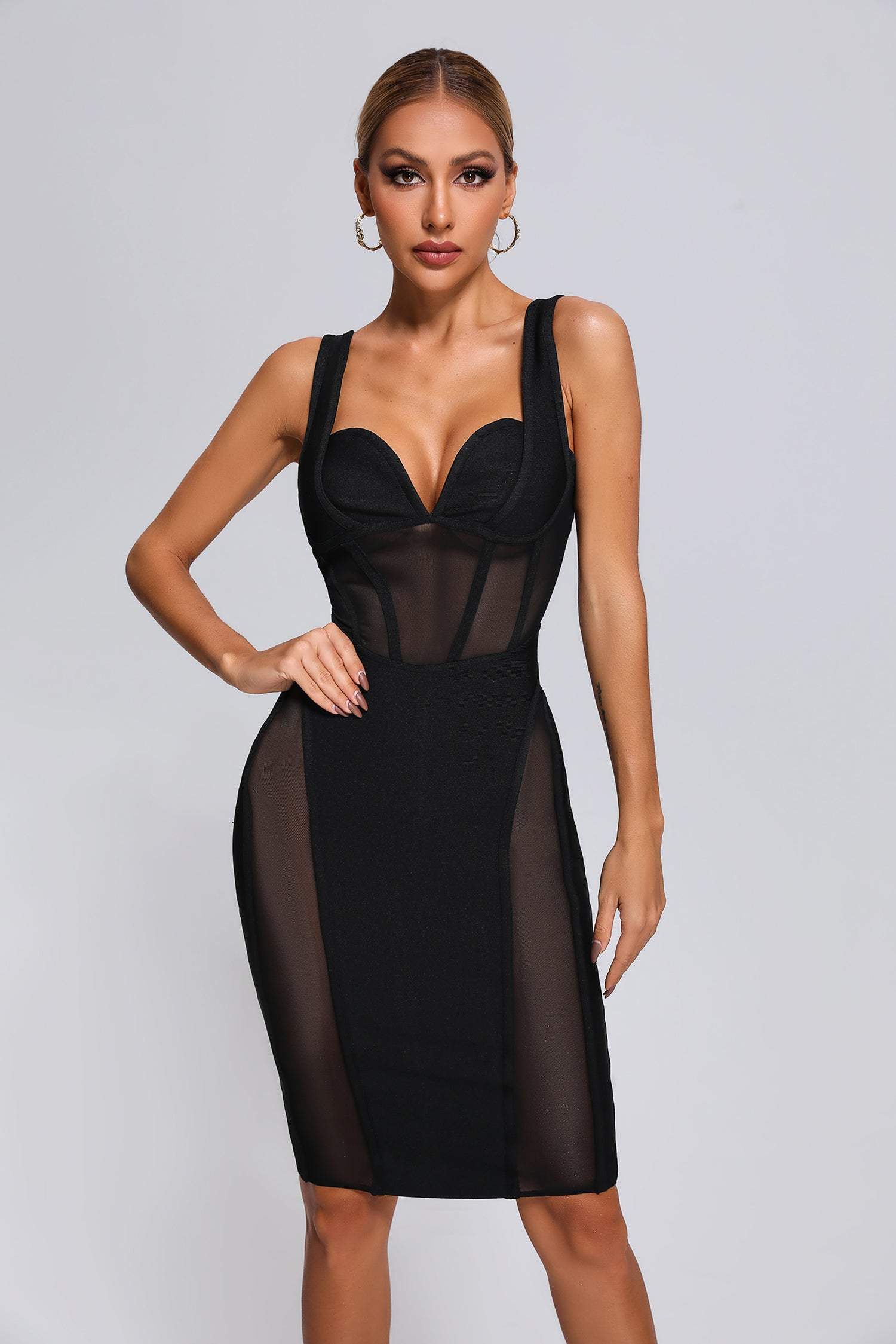 Mesh Midi Bandage Dress in Black | Mix Mix Style [Hot Seller]-Mix MIx Style