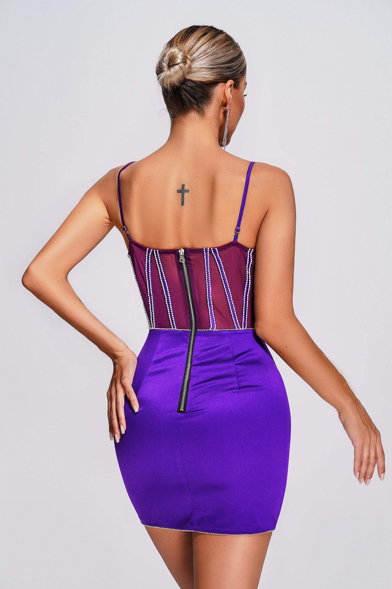 Purple Diamante Satin Mini Dress | Mix Mix Style [Hot Seller]-Mix MIx Style