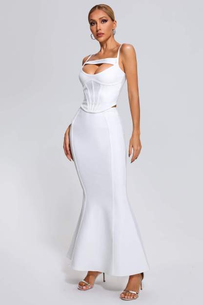White Bandage Top & Maxi Skirt Set | Mix Mix Style [Hot Seller]-Mix MIx Style