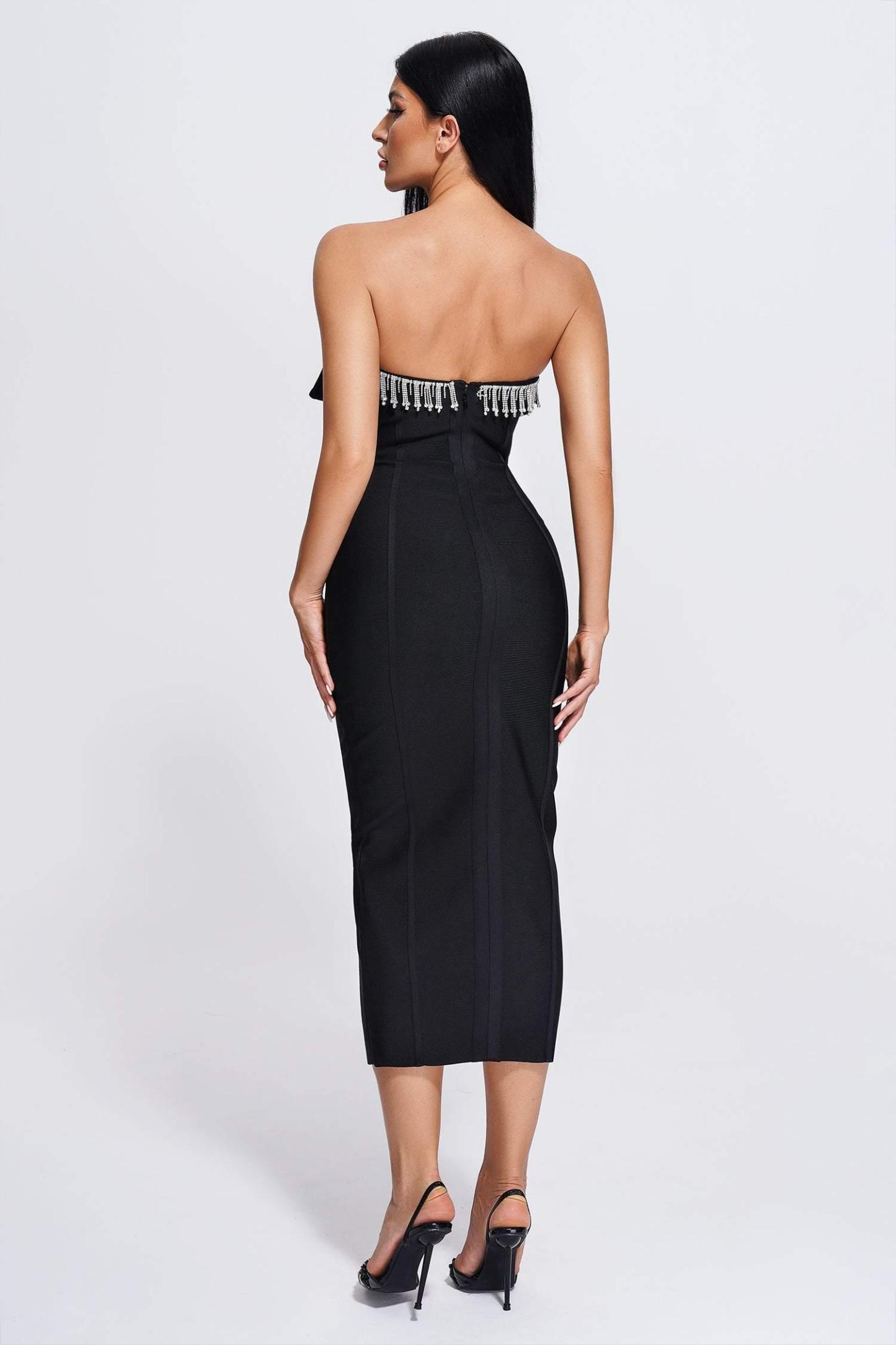 Black Strapless Sequin Midi Bandage Dress | Mix Mix Style [Hot Seller]-Mix MIx Style