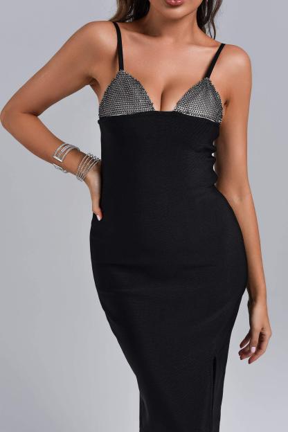 Black Diamonate Midi Bandage Dress | Mix Mix Style [Hot Seller]-Mix MIx Style