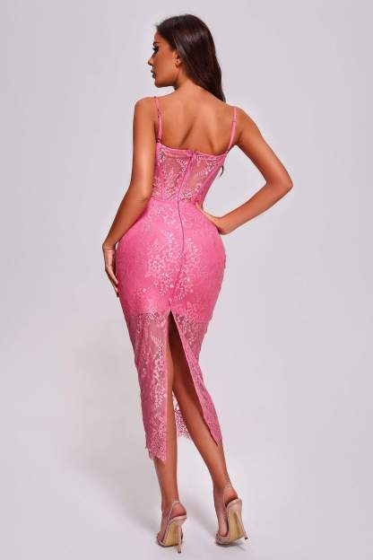 Lace Midi Bandage Dress in Pink | Mix Mix Style [Hot Seller]-Mix MIx Style
